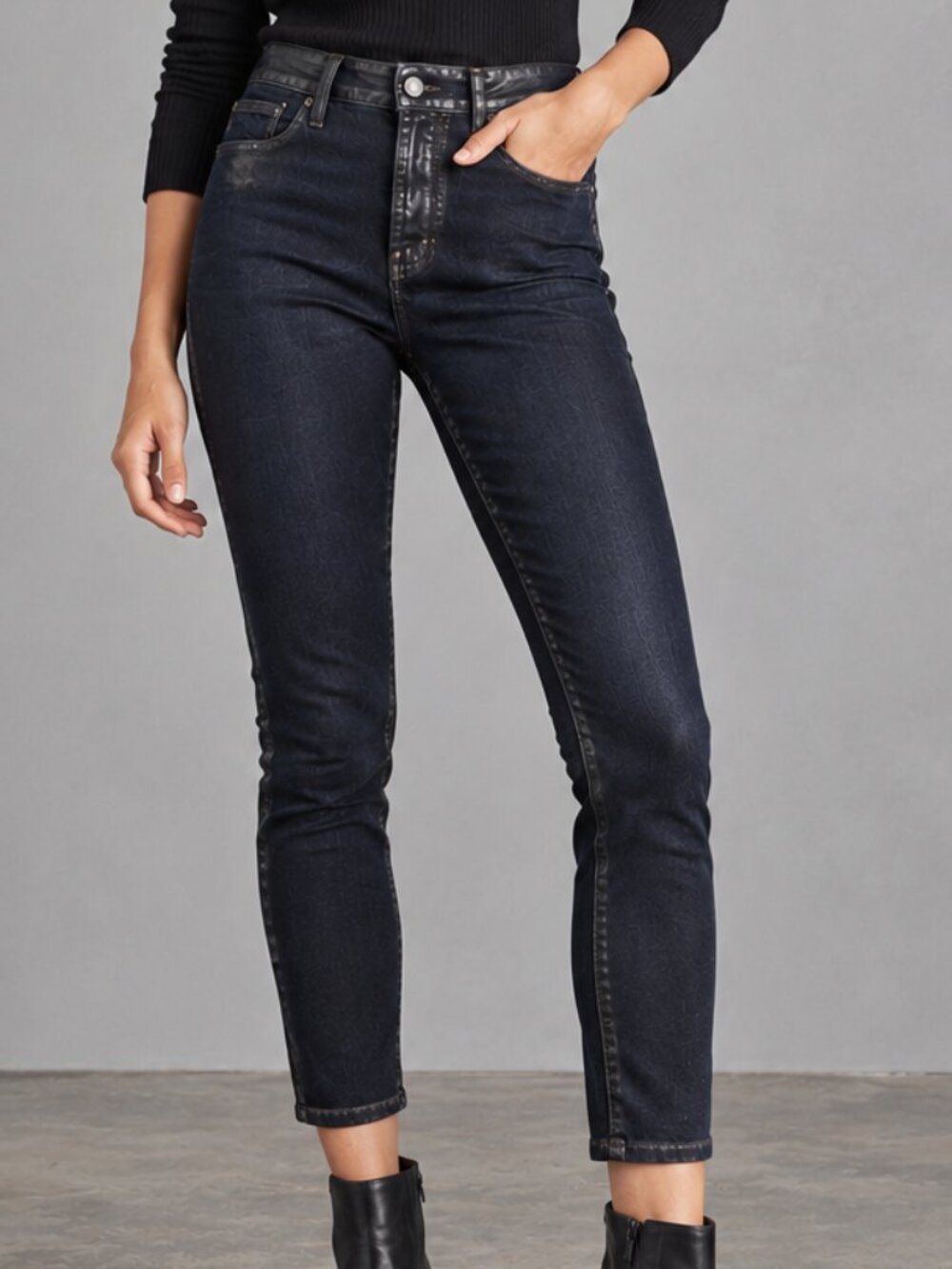 FRAME Le High Skinny Crop Coated Denim Stretch Jeans Dark Blue Epicure 27 NWOT